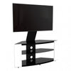 Curved Glass TV Stand for Up To 65" Gloss, Open Storage, White with Black Glass