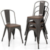 4 Pcs Stackable Kitchen Side Chairs with Wood Seat-Gun