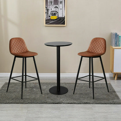 2x Brown PU Bar Stools Restaurant Bar Stools Diamond Soft Padded Seat Back Metal