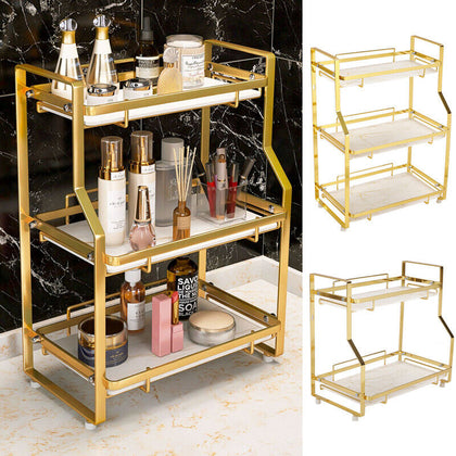 3 Tier Gold Corner Bath Shelf Shower Caddy Storage Rack Unit Organiser Stand