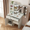 White Vanity Makeup Dressing Table Set w/Stool Drawer&Mirror Jewelry Wood Desk