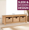 Shoe Storage Bench, Small Wooden Oak Unit with 3 Basket, Hallway Stand Organiser