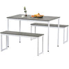 3 Pieces Dining Table Set for 4 Dinner Table Set with 2 Benches Grey for Kitchen