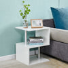 High Gloss Side End Table Storage Shelves Bedside Table 2 Tier White LED S-Shape