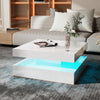 Coffee Table LED Lights Square Cocktail Table Marble Pattern Living Room White