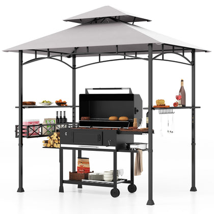 242 x 153 cm Outdoor Grill Gazebo Double Tiered BBQ Canopy Tent-Grey