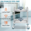 2-Tier Lab Rolling Cart Medical Trolley Stainless Steel Cart w/ Fence