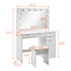Large White Dressing Table Stool Set with LED Light Mirror Vanity Make up Desk