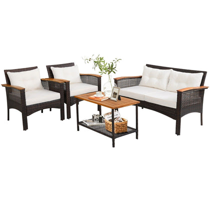 4 Pcs Outdoor Patio Furniture Set PE Rattan Patio Conversation Set