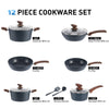12Pcs Pan Sets Kitchen Cookware Set Nonstick Granite Coated Pots and Pans Set