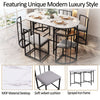 Dining Table and Chairs Set 6 Kitchen Table with MDF White Marble Tabletop Black
