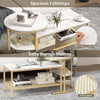 Nesting Coffee Tables Set of 2 - Faux Marble with Storage Shelf for Living Room