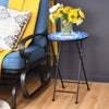 Outdoor Plant Stand Folding Mosaic Side Table Round End Table w/Ceramic Tile Top