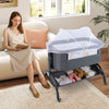 Baby Bassinet Bedside Sleeper with Lockable Wheel & Storage Basket-Grey
