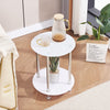 2 Tier Round White Tempered Glass Side End Table Stainless Steel Bedside Table