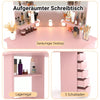 Corner Dressing Table with LED Lights Vanity Makeup Desk with Mirror & 5 Drawers