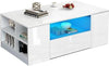 Coffee Table with Storage, White Coffee Table for Living Room with Led RGB Light