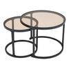 Nesting Coffee Table Set of 2 Glass Top Sofa Side End Tables Metal Framed Black