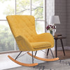 Modern Rocking Chair Fabric Padded High Back Wooden Legs Lounge Rocker Armchair