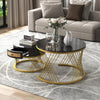 Set of 2 MDF Round Nesting Coffee Table Side Table with 1 Drawer, Black