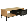 Rattan Coffee Table With Storage Drawer Living Room Furniture Black Metal Legs