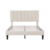 Double Bed Frame, Upholstered Platform Bed with Channel Tufted Headboard, Beige
