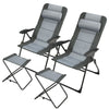 Set of 2 Folding Camping Chairs & Ottoman 7-Position Adjustable Recliner Chair