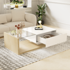 LED Coffee Table High Gloss Wood For Living Room Glass Top Storage Compartment