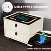 Bedside Table LED Light Wireless Charging Bedroom Furniture 2 Drawers White Dovo