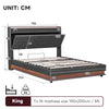 Upholstered Ottoman Bed, 5ft King Bed Frame with Storage, LED, USB Linen Grey