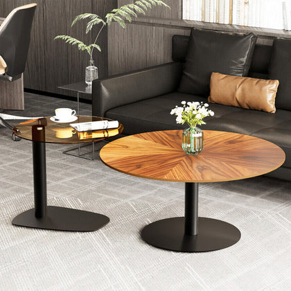 2pc Exquisite Round Coffee Table Set Heavy Duty Accent Nesting Table Metal Frame