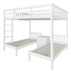 Triple Bunk Bed 4ft6 Double Kids Pine Wooden Bed Frame in White w/ 70x140 cm Bed