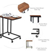 Sofa Side Table C-Shaped Industrial Coffee Snack Table Laptop Stand w/ Wheels