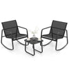 3 Piece Patio Rocking Set 2 Rocking Bistro Chairs & Glass-Top Table Furniture