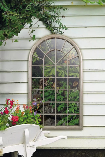 Large Mirror Cream Rustic Arched Window Garden Outdoor New 4ft3 x 2ft6