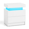Versatile Bedside Table Bedroom LED Nightstand with 2 Drawers-White