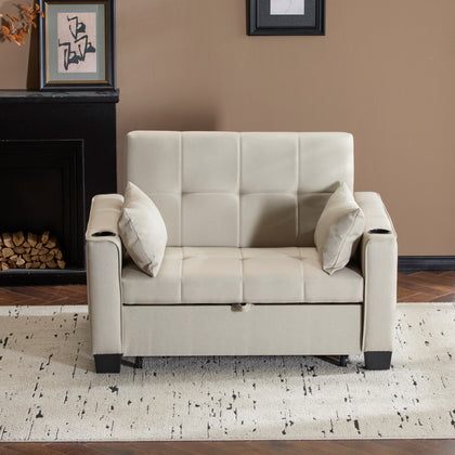 2 Seater Linen Fabric Pull Out Sofa Bed Living Room Recline Seating Sleeper