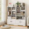 GYMAX Bookshelf Freestanding Bookcase with Doors & 2 Storage Cabinets White