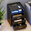 Bedside Table with Charging Station & Led Lights, Bedside Cabinet with 3 Drawers