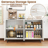 Mid Century Modern 4-Door Storage Cabinet Buffet Sideboard-White