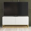 TV Unit 100cm Fluted Doors White Matt Gold Metal Base Modern Cabinet Stand