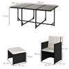 10 Seater Cube Rattan Dining Set W/ Cushions Glass Top Table Black