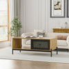 Rattan Coffee Table With Storage Drawer Living Room Furniture Black Metal Legs