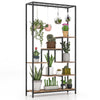 6-Tier Tall Plant Stand Display Rack Metal Plant Shelf w/10 Hanging Hooks Brown