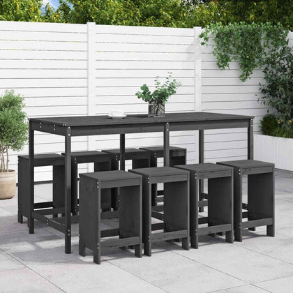 9 Piece Garden Bar Set Grey Solid Wood Pine