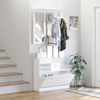 White Hallway Shoe Storage Unit Coat Rack Stand Bench Shelf Cabinet Mirror Hooks