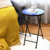 Outdoor Plant Stand Folding Mosaic Side Table Round End Table w/Ceramic Tile Top