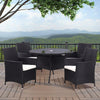 Rattan Tempered Glass Garden Tea Table Outdoor Patio Bistro W/ Umbrella Hole