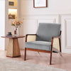 Wooden Frame Accent Armchair Corduroy Fabric Rattan Arm Padded Seat Single Sofa