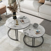 Round Marble Nesting Coffee Table Set of 2 Modern Cocktail Table Aluminium Frame